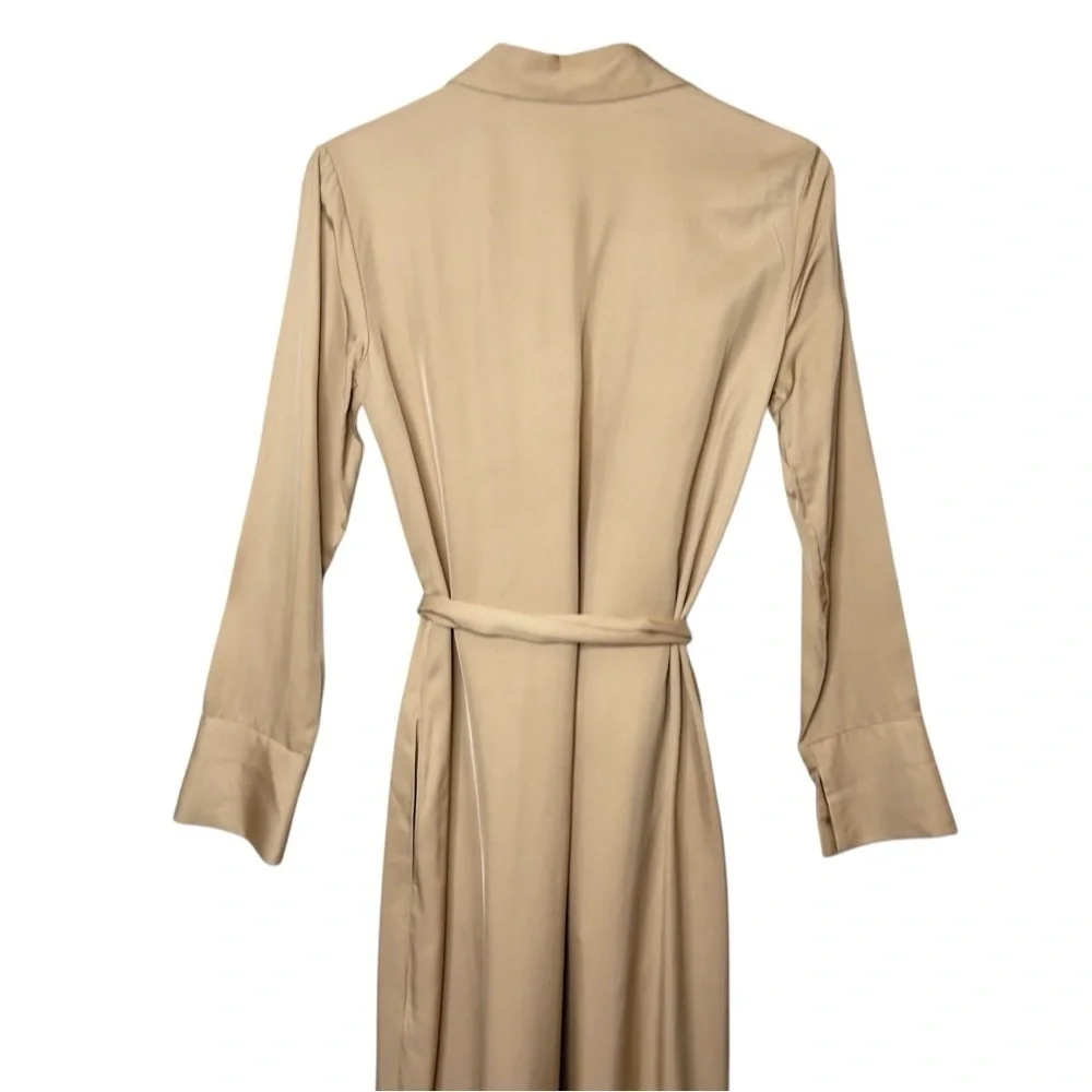 Zara Studio Safari Shirt Dress Tan Midi Belted Utility Quiet Luxury Sz XS